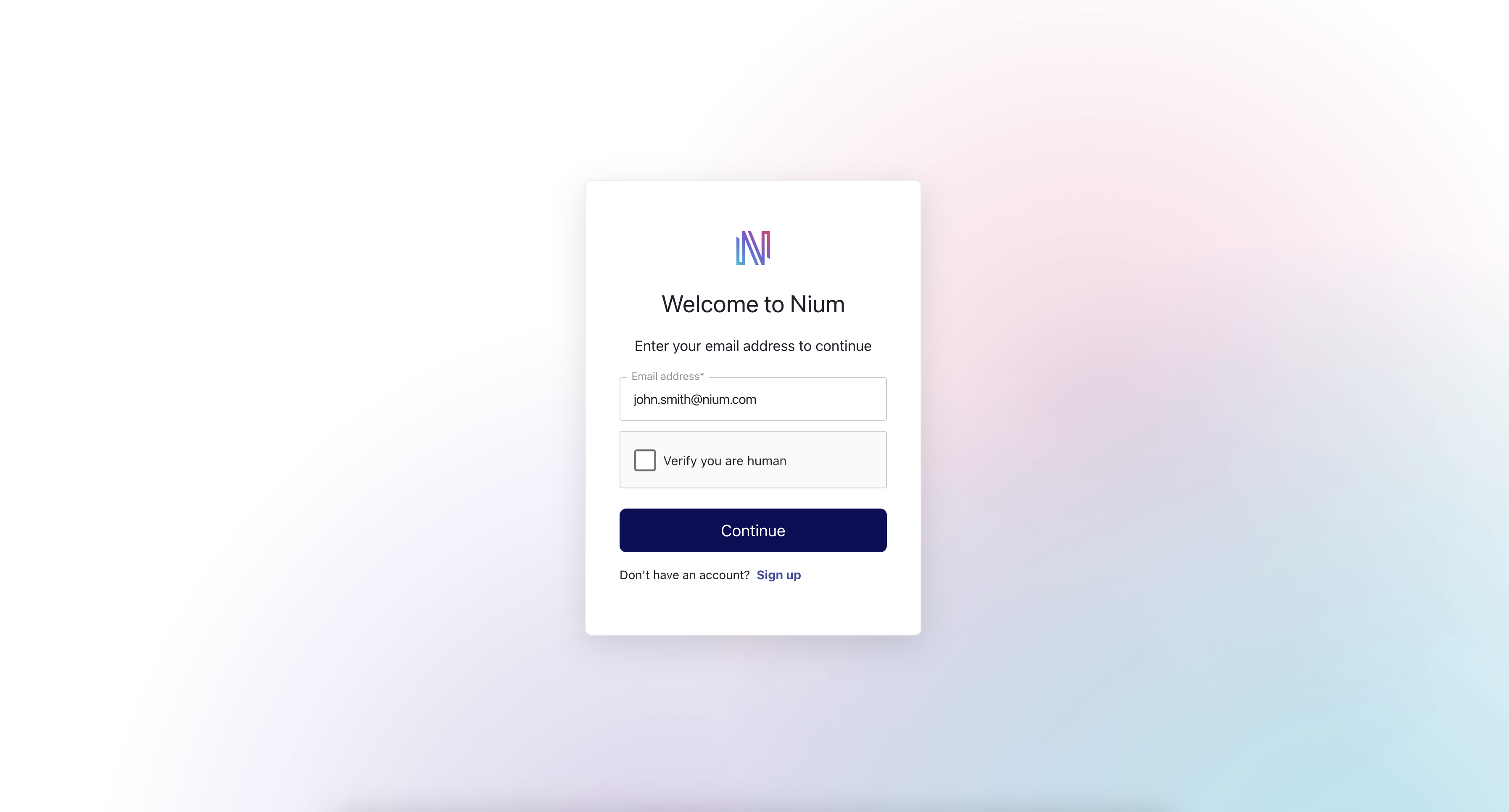 Nium Portal sign-in screen