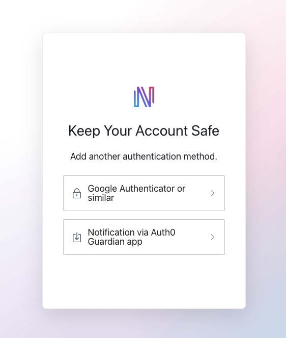 Multi-factor authentication setup screen