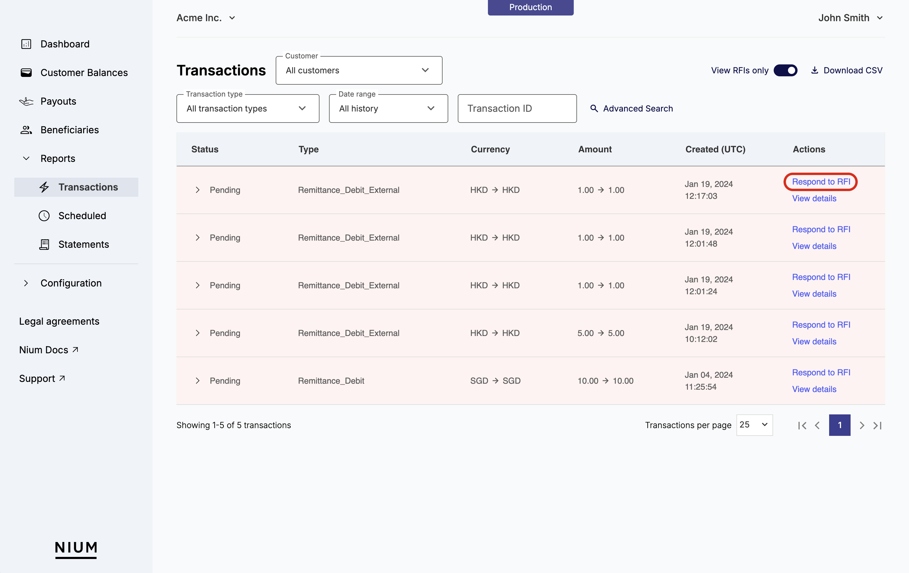 RFI - Nium Portal #2