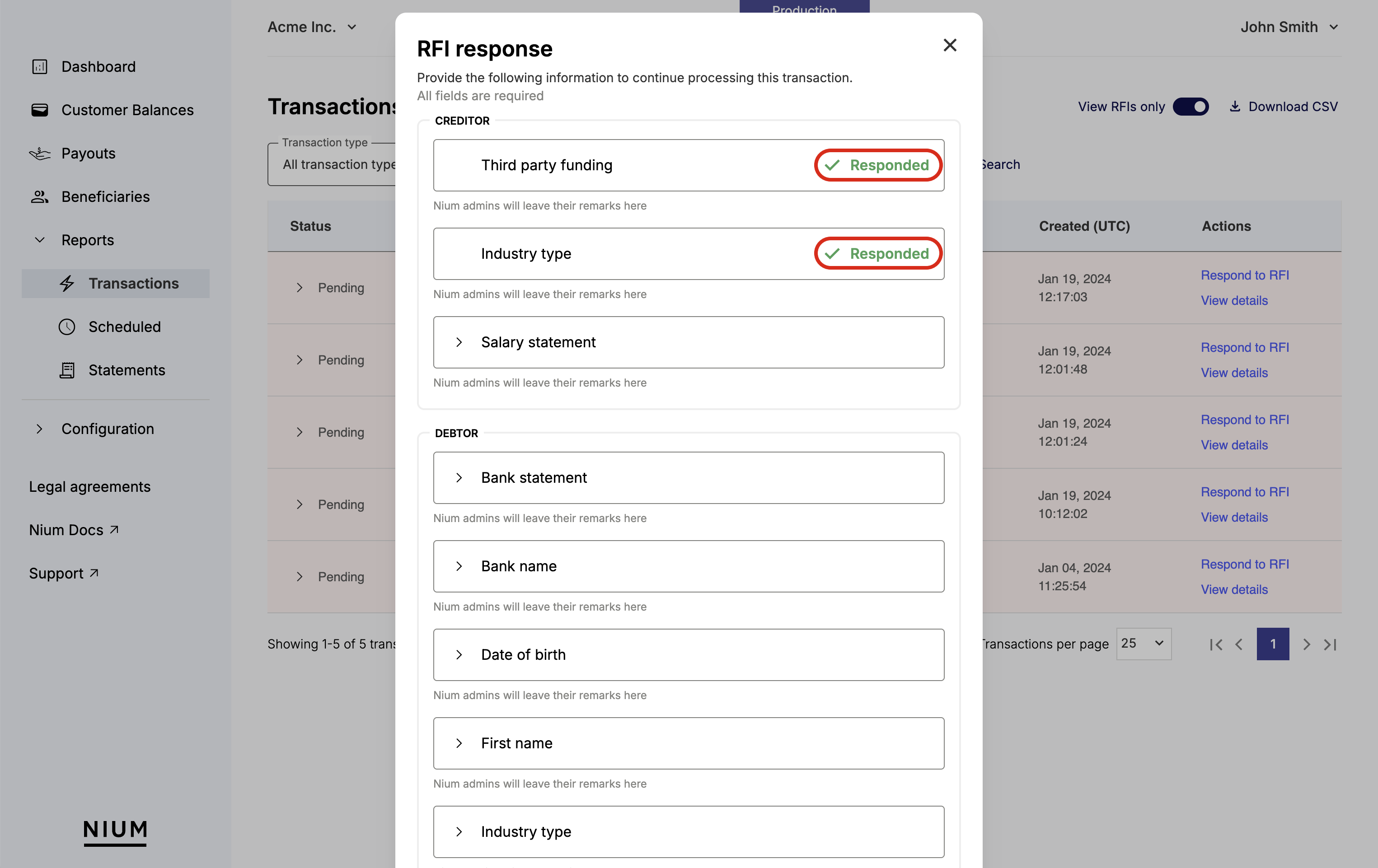 RFI - Nium Portal #2